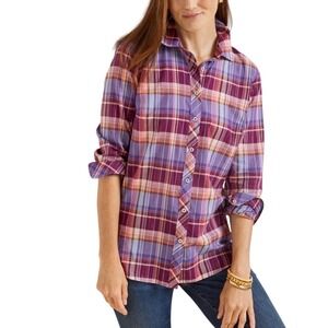 Talbots large Plaid Button Down Shirt Long Sleeve Metallic Purple Blue Pink